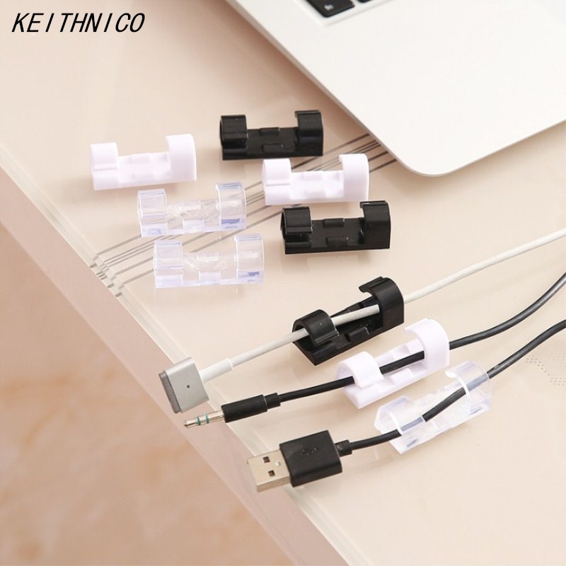 10Pcs Portable Home Office Desk Cable Cord Clips PC TV Wire Holder Organiser 
