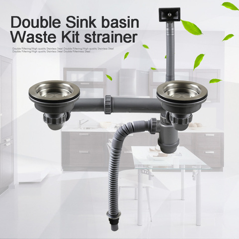 Talea Double Sink basin Waste Kit strainer with hose Drainage System Basket Drain Set Drain Pipes Kitchen Fixtures ► Photo 1/6