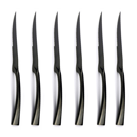 New 2 Pcs/set Top quality Stainless Steel Gold Steak Knife Sharp Rainbow Knives Restaurant Black Steak Knives in dinnerware set ► Photo 1/6