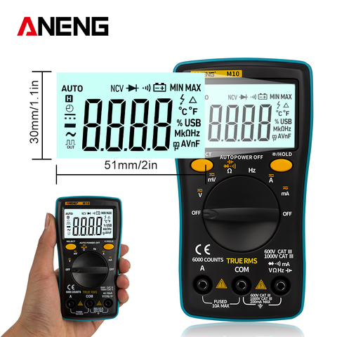 M10 Digital Multimeter 6000 counts Backlight AC / DC Ammeter Voltmeter Ohm Portable Meter Capacitor B Tester Multimetro ► Photo 1/1