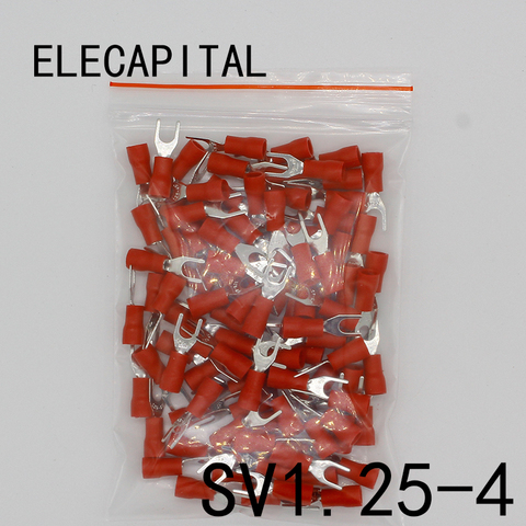 SV1.25-4 Red Furcate Fork Spade 22~16AWG Wire Crimp pressed terminals Cable Wire Connector 100PCS/Pack SV1-4 SV ► Photo 1/2