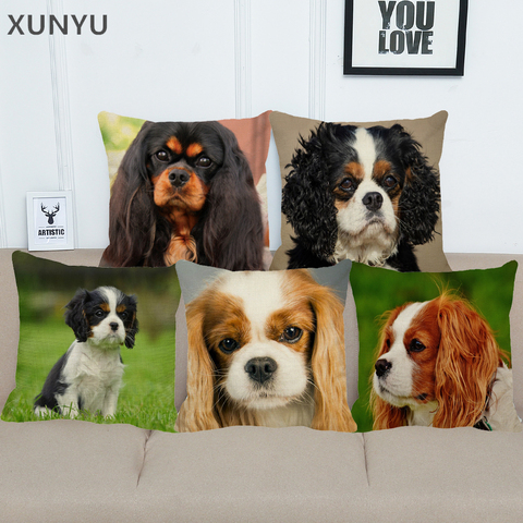 XUNYU Cavalier King Charles Pillowcase Home Sofa Square Pillow Cover Cute Animal Pattern Decorative Cushion Cover 45X45cm AC021 ► Photo 1/6
