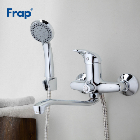 Frap Bathroom Shower Set 300mm Outlet pipe Chrome Bath Brass Shower Faucet Polished Mixer Tap ABS Shower Head Torneira F2203 ► Photo 1/6