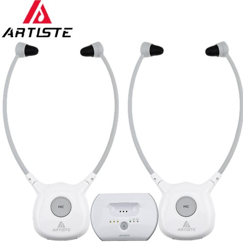 Artiste APH100 1 Transmitter 2 earphones APH102 For Elderly TV Hearing Aid Earphone Wireless 2.4G TV Commercial Aid Headset ► Photo 1/6