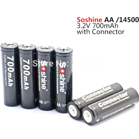 4PCS Soshine 3.2V LiFePO4 battery AA 14500 battery pilas recargables Protected With Battery Case and connectors ► Photo 1/1