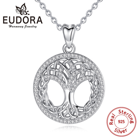 EUDORA Unique Sterling Silver Tree of life Necklace Pendants Good Luck Celtics Knot Clear CZ Pendant Silver 925 jewelry CYD425 ► Photo 1/6