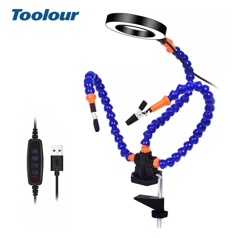 Toolour Third Arm Soldering Station USB LED Light Magnifier With 3pcs Flexible Arms Helping Hands For Repairing Welding PCB Tool ► Photo 1/6