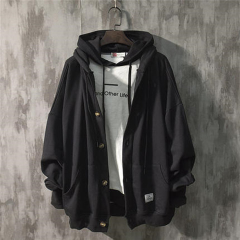 Spring men oversize jacket fashion Couple Solid color thin loose hooded coat autumn mens Single-breasted Cardigan with hat Top ► Photo 1/6