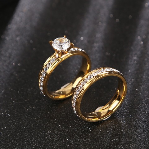 Gold wedding rings Stainless Steel Engagement Ring for Women with CZ ► Photo 1/4