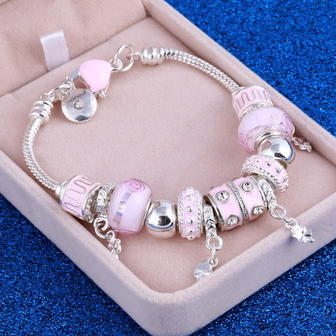 ZOSHI Pink Crystal Charm Silver Color Bracelets & Bangles for Women Murano Beads Silver Plated Bracelet Femme S925 Jewelry ► Photo 1/6