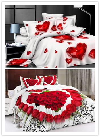 Red Heart Bedding set Love bed sheets quilt duvet cover bedspread bed in a bag linen Queen size 4PCS ► Photo 1/6