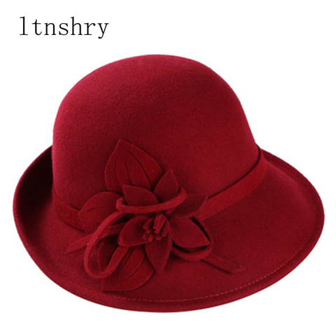 2022 new Female Bucket hat Winter Wool Vintage Floral Womens Fedoras Felt Hats Fashion French Bowler Sombrero Wool Hat For women ► Photo 1/6