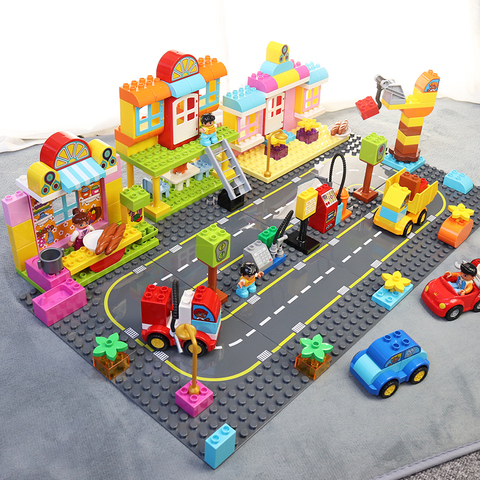 Duploe Big Bricks Base Plate 19*19cm Traffic Scene road Baseplate Building Blocks Toys For Children Compatible Duplos ► Photo 1/6