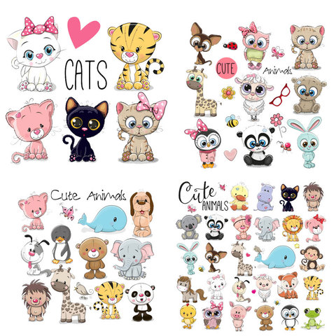Set Combination Animal Children DIY  Heat Transfer of Patches Transfer Fusible Clothing Sticker Appliques Decoration T-shirt PVC ► Photo 1/5