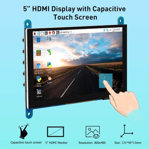 Elecrow 5 inch Touchscreen Portable Monitor HDMI 800 x 480 Capacitive Touch Screen LCD Displays Raspberry Pi 4 Display ► Photo 1/6