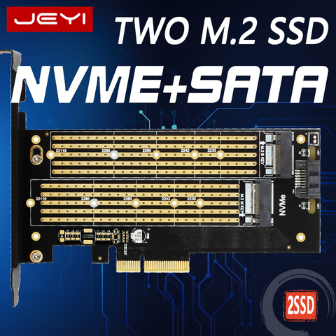 JEYI SK6 M.2 NVMe SSD NGFF TO PCIE X4 adapter M Key B Key dual interface card Suppor PCI Express 3.0 x4 2230-22110 All Size m.2 ► Photo 1/6