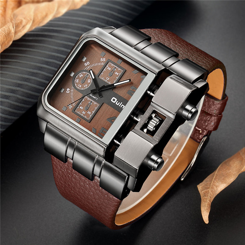 OULM Brand Original Unique Design Square Men Wristwatch Wide Big Dial Casual Leather Strap Quartz Watch Male Sport Watches ► Photo 1/6