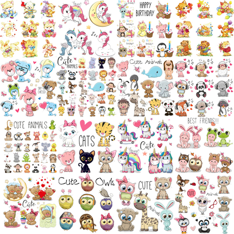 Iron on Cute Animal Patches Set for Kids Clothing DIY T-shirt Applique Heat Transfer Vinyl Unicorn Patch Stickers Thermal Press ► Photo 1/6