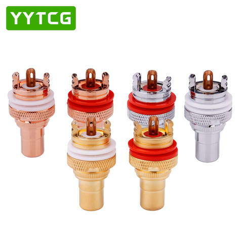 YYTCG 4pcs RCA Female Socket Chassis CMC Connector Rhodium Plated Copper Jack 32mm Copper Plug Amp HiFi White Red Audio Jacks ► Photo 1/6