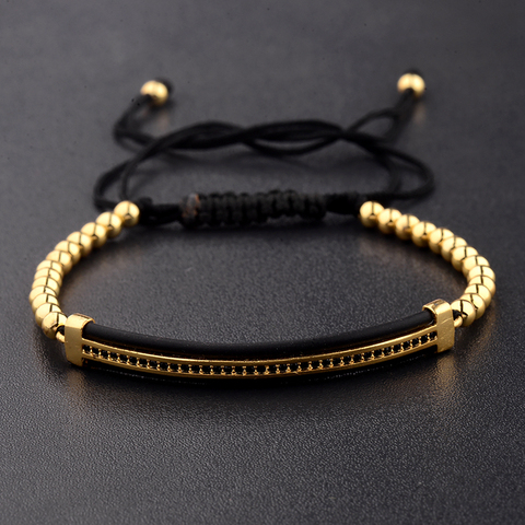 2022 Classic Luxury CZ Black Zircon Long Tubes&4MM Copper Beads Macrame Men Bracelets&Bangles For Women Jewelry Bileklik ► Photo 1/6