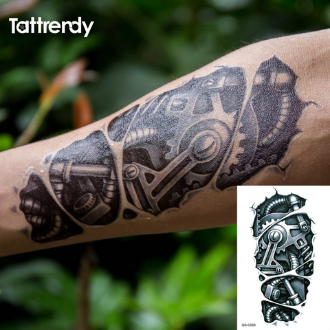 Temporary tattoos 3D black Robot mechanical arm fake transfer tattoo stickers hot sexy cool men spray waterproof designs C058 ► Photo 1/6