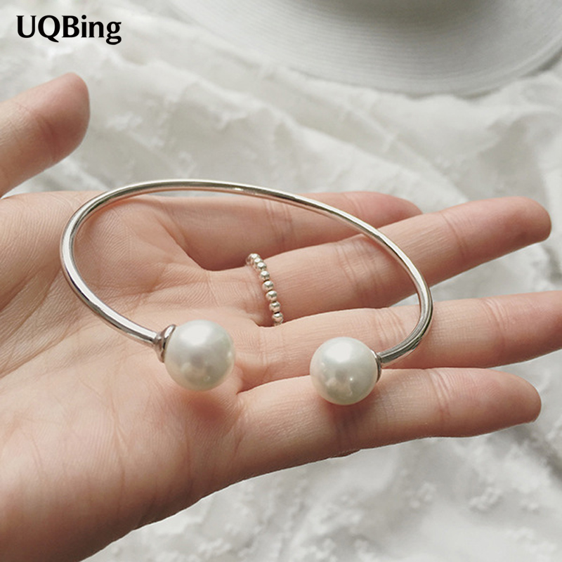 Fashion Beautiful 925 Silver Bangles Simulated Pearl Cuff Bangles & Bracelets Women Accessories