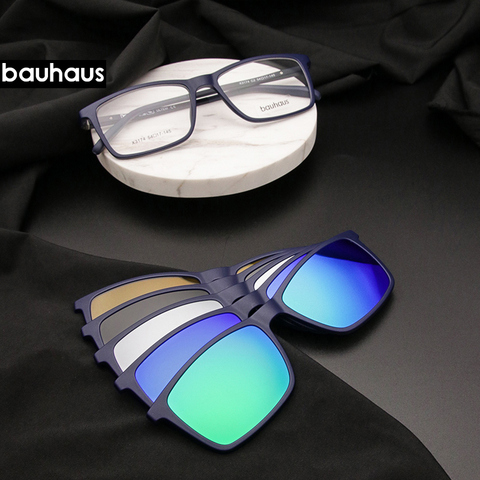 Bauhaus Polarized Sunglasses Men  5 In 1 Magnetic Clip On Glasses ULTEM Optical Prescription Eyewear Frames Eyeglass ► Photo 1/6