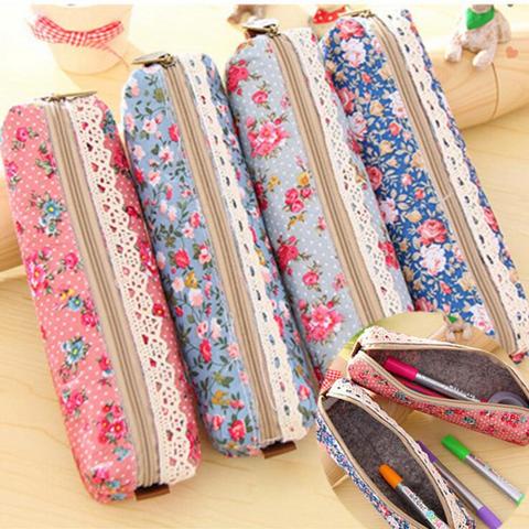 1pcs/lot  vintage Flower Floral Lace Pencil Case Pencil Bag School Supplies Cosmetic Makeup Bag Zipper Pouch Purse  Escolar ► Photo 1/6