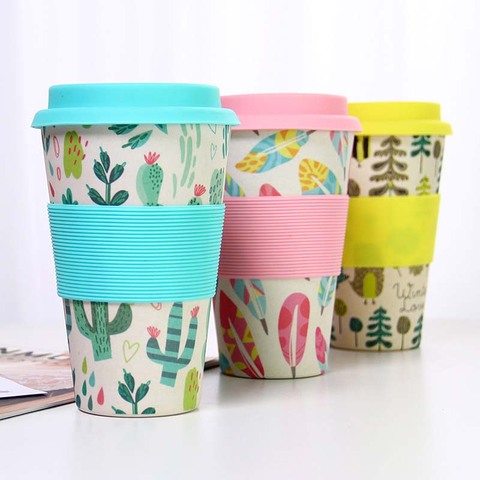 Brand Heat Resistance Bamboo Fiber Mug Coffee Mugs With Silicone Lid Tea Milk Bear Cup Drinkware Water Bottle 400ML ► Photo 1/1