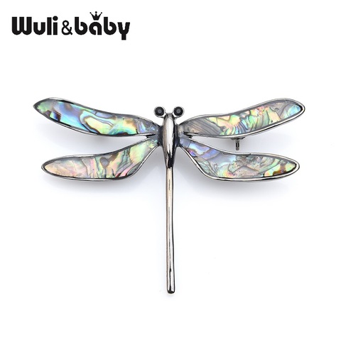 Wuli&baby Vintage Shell Oil Enamel Dragonfly Insect Brooches Women