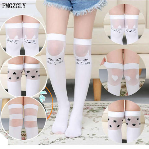 2 To 12 T White school girls socks cotton knee high long socks cartoon star/heart/stripe design princess socks Girl Socks ► Photo 1/6