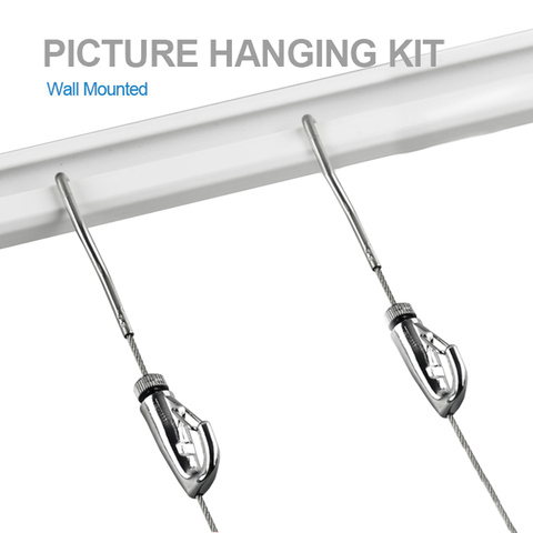 Free shipping picture hanging system picture frame hangers White rail gallery picture wall 4*C-Rail，5cables，10hooks ► Photo 1/4