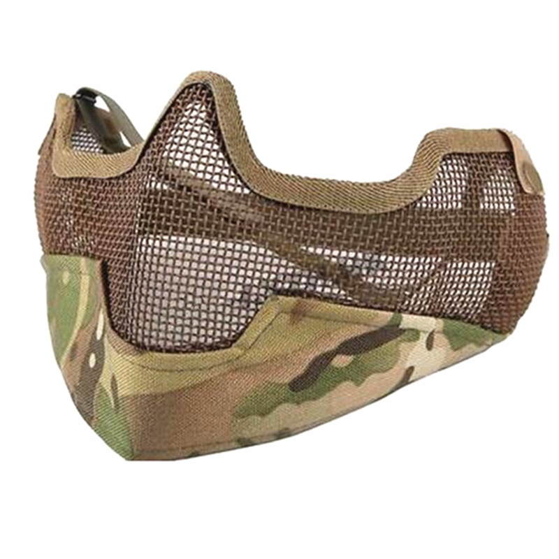 Tactical CS Camouflage CP Airsoft Half Face Metal Mesh Mask Ear Protection Black 