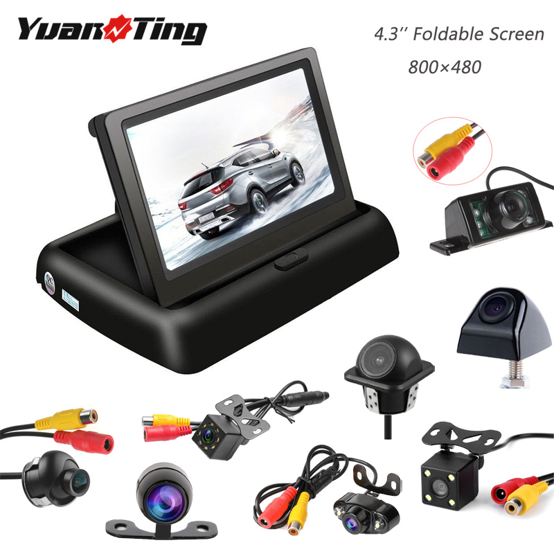 Car Backup Camera Rear View Night Vision Cam & Foldable 4.3" TFT LCD Monitor Kit 