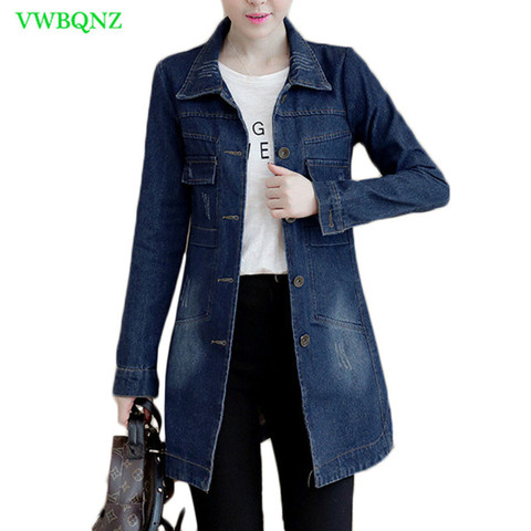 Autumn Winter Korean Denim Jacket Women Slim Long Base Coat Women's Frayed Navy Blue Plus size Jeans Jackets Coats Cool 5XL A364 ► Photo 1/6
