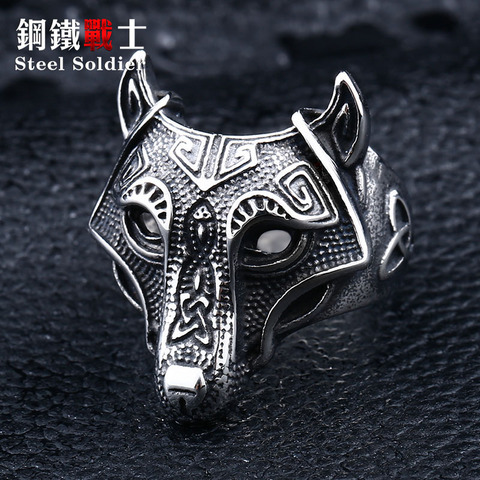 steel soldier Nordic wolf hammer of Thor Norse Viking men ring 2022 new arrivals men's jewelry ► Photo 1/6