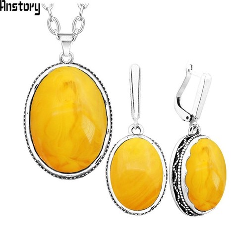 Anstory Simulated Beeswax Necklace Earrings Set Chokers Stainless Steel Chain Hollow Flower Pendant Fashion Jewelry ► Photo 1/1