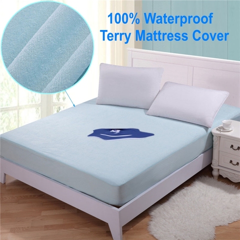 Cotton Terry Mattress Cover Bed Pad Mattress Protector Waterproof  Fitted Sheet Breathable Anti-Mite Bed Bug Hypoallergenic ► Photo 1/6