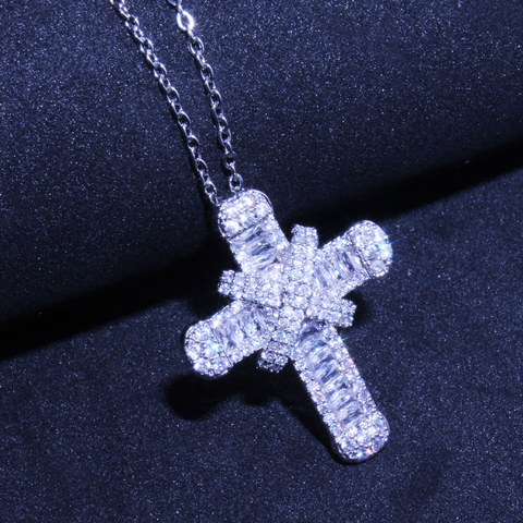 Shiny Cubic Zirconia Silver Plated Cross Pendant Necklaces for Women Trendy Christian Jesus Zircon Necklace Jewelry Gift ► Photo 1/6