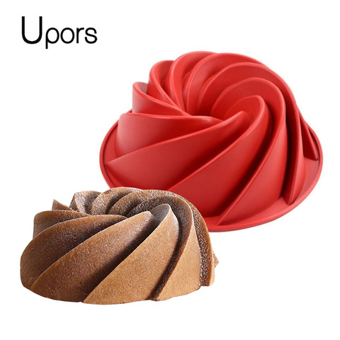 Upors Large Spiral Shape Food Grade Silicone Bundt Cake Mold Pan 3d Fluted Cake Mould Form Bread Bakery Baking Tools Bakeware ► Photo 1/6