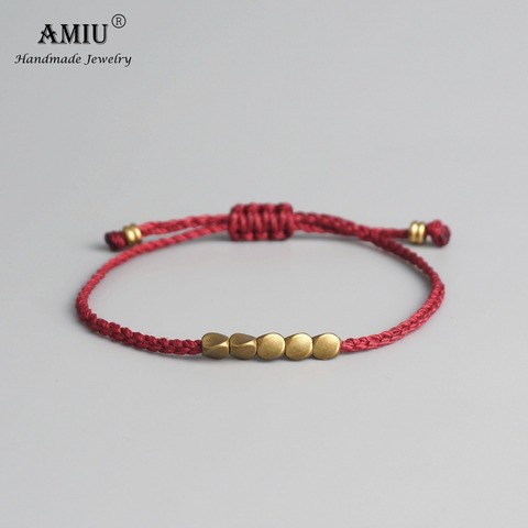 AMIU Handmade Tibetan Copper Bead Lucky Rope Bracelet & Bangles For Women Men Wax Thread Bracelets ► Photo 1/6