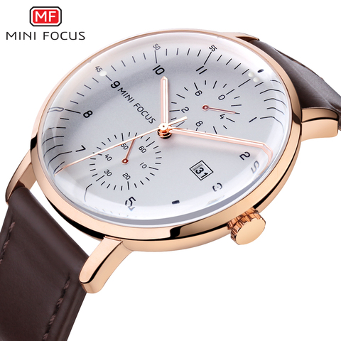MINIFOCUS Top Brand Luxury Mens Watches Big Dial Rose Gold Fashion Quart Wristwatch Calendar Waterproof Chronograph Male Clock ► Photo 1/6