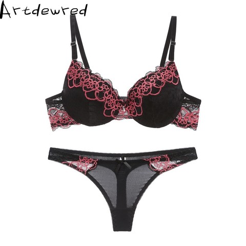 Hot Sexy Brassiere Embroidered Underwear Set  ABC Cup New Good Quality Women Bra Set Push Up Lace Bra Thong Sets ► Photo 1/6
