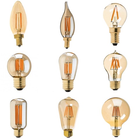LED Dimmable Vintage Edison Bulb Golden Tint Filament Bulbs C35T C32T A19 ST45 ST64 G40 G80 G125 Retro LED Lamp 220V E27 Light ► Photo 1/6