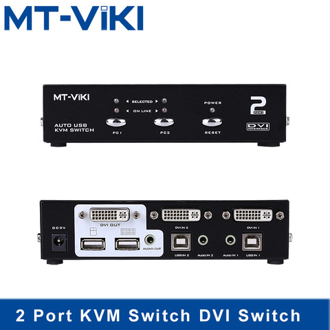 Mt-Viki 2 Port DVI Switch KVM Switch with Audio Auto Hotkey Switcher USB Mouse and Keyboard PC Host Selector MT-2102DL ► Photo 1/1