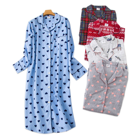 Plus size long sleep dress women sleepwear winter warm 100% brushed cotton long sleeve nightgowns Women pyjamas night long dress ► Photo 1/6