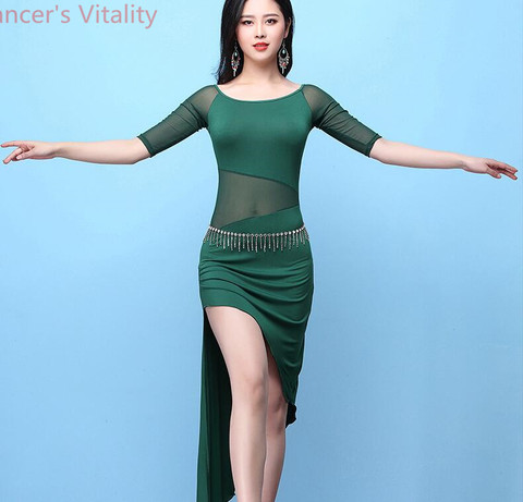 Short Sleeves Dress for Women Belly Indian Dance Cut out Suit Girls Lady Belly Sexy Perspective Dancewear Competition Practice ► Photo 1/5