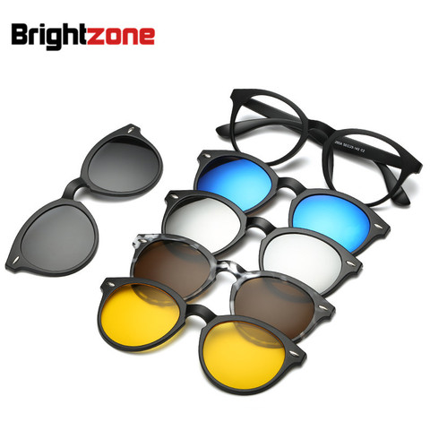 Brightzone Retro 5 +1 Set Glasses Unisex Light Rectangle Mirror Polarized Sunglasses Clip-on Prescription Rx Eyeglasses Frames ► Photo 1/1