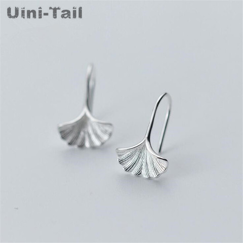 Uini-Tail new 925 sterling silver Chinese style ginkgo leaf ear hook temperament simple personality fashion earrings GN217 ► Photo 1/6