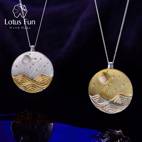 Lotus Fun Real 925 Sterling Silver Natural Shell Christmas Fine Jewelry The Moonlight Pendant without Chain Acessorios for Women ► Photo 1/6